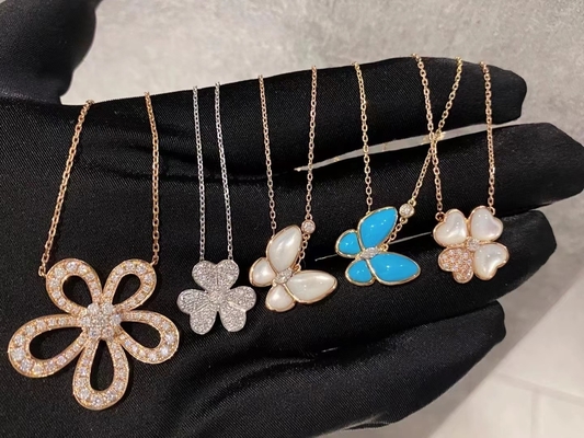 18k vàng vàng vàng VCA Sweet Butterfly Necklace VVS Diamond Round Cut