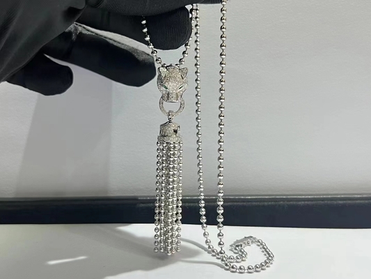 Brand 18K vàng trắng ngọc trai và kim cương Panthère de Brand vòng cổ