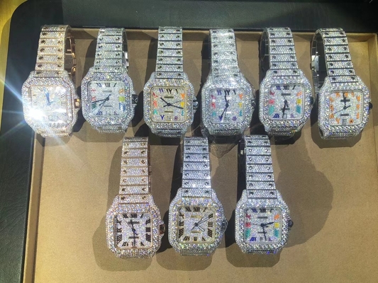 Hip Hop Iced Out Lab Diamonds Dial lớn Vvs Moissanite Watch
