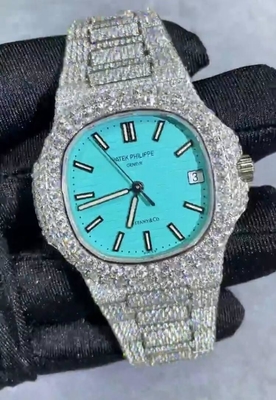 VVS Iced Out Moissanite Watch Đặt số tự động Tiffany Đặt số hoàn toàn Iced Out Watch