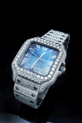 OEM Blue Dial Iced Out Moissanite Watch Đồng hồ Brand Bussdown Đồng hồ